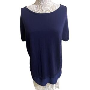 New York & Company Navy Blue Short Sleeve Top - Womens Size Large EUC